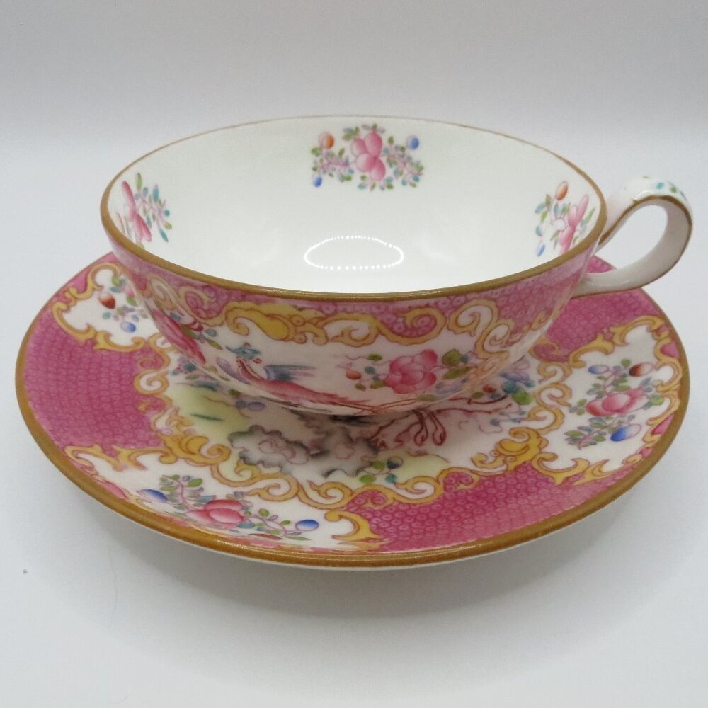 Minton Cockatrice Pink Teacup & Saucer #9646 Bone China 4" Dia. England